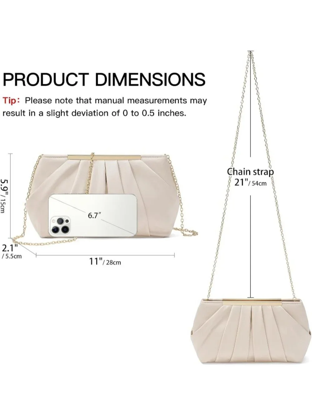👜 Women's Gold Satin Evening Bag Elegant Pleated Formal Clutch With Chain